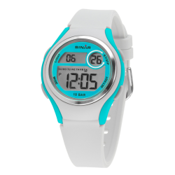 Sinar Watch - Digital - White/Turquoise - 10 Bar Waterproof - Ø 36 mm - Adjustable Strap (13-18.5 cm) - XE-64-0 
