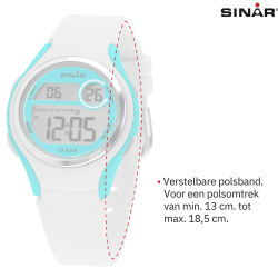 Sinar Horloge - Digitaal - Wit / Turquoise - 10 Bar Waterdicht - Ø 36 mm - Verstelbaar Bandje (13-18,5 cm) - XE-64-0