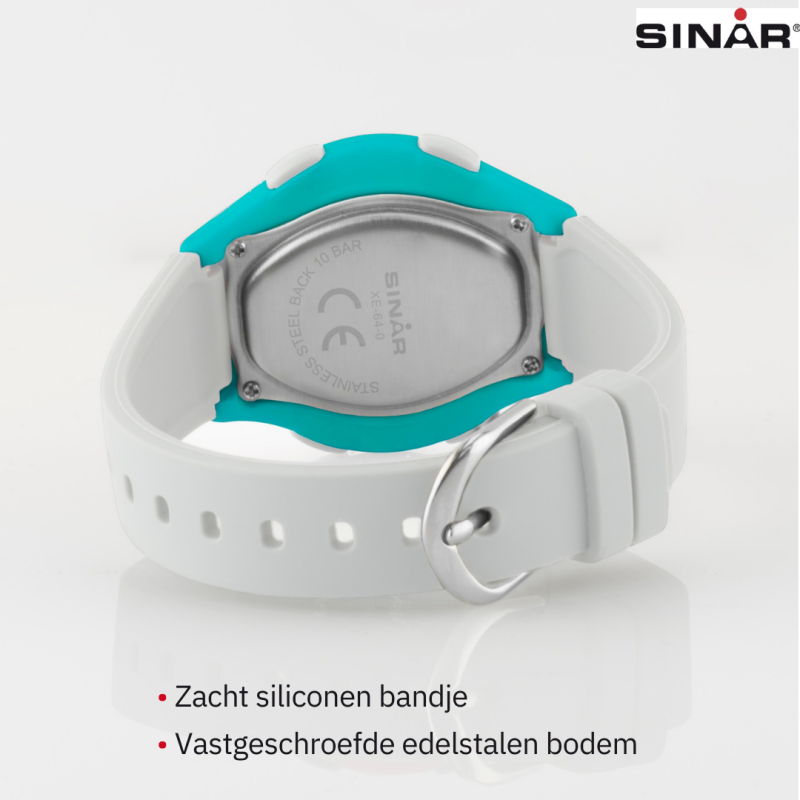 Sinar Watch - Digital - White/Turquoise - 10 Bar Waterproof - Ø 36 mm - Adjustable Strap (13-18.5 cm) - XE-64-0 