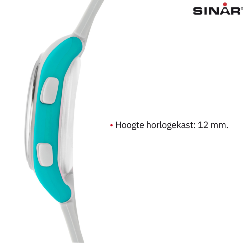 Sinar Watch - Digital - White/Turquoise - 10 Bar Waterproof - Ø 36 mm - Adjustable Strap (13-18.5 cm) - XE-64-0 