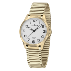 ATRIUM Horloge - Heren - Verguld - Flexibele Edelstalen Rekband(19,5cm) - 5 Bar - Duidelijk - Quartz - A48-60