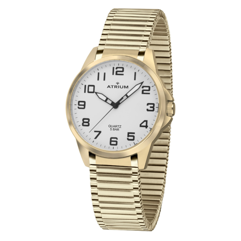 ATRIUM Armbanduhr - Herren - Vergoldet - Zugband aus  Edelstahl (19,5cm) - 5 Bar - Klar - Quartz - A48-60