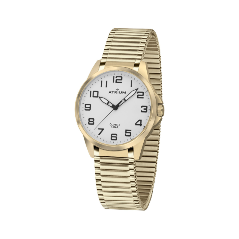 ATRIUM Horloge - Dames - Verguld - Flexibele Edelstalen Rekband (18cm) - 5 Bar - Duidleijk - Quartz - A49-60