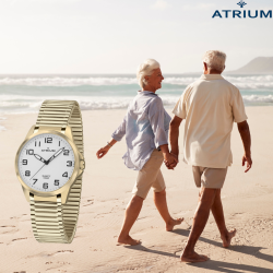 ATRIUM Horloge - Dames - Verguld - Flexibele Edelstalen Rekband (18cm) - 5 Bar - Duidleijk - Quartz