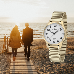 ATRIUM Horloge - Dames - Verguld - Flexibele Edelstalen Rekband (18cm) - 5 Bar - Duidleijk - Quartz - A49-60