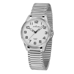 ATRIUM Horloge - Heren - Zilverkleurig - Flexibele Edelstalen Rekband(19,5cm) - 5 Bar - Duidelijk - Geplatineerd - A48-50