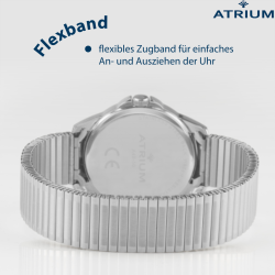 ATRIUM Horloge - Heren - Zilverkleurig - Flexibele Edelstalen Rekband(19,5cm) - 5 Bar - Duidelijk - Geplatineerd - A48-50