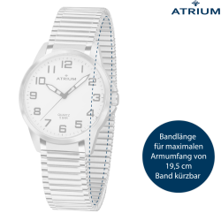 ATRIUM Horloge - Heren - Zilverkleurig - Flexibele Edelstalen Rekband(19,5cm) - 5 Bar - Duidelijk - Geplatineerd - A48-50