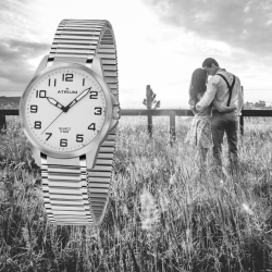 ATRIUM Horloge - Heren - Zilverkleurig - Flexibele Edelstalen Rekband(19,5cm) - 5 Bar - Duidelijk - Geplatineerd - A48-50