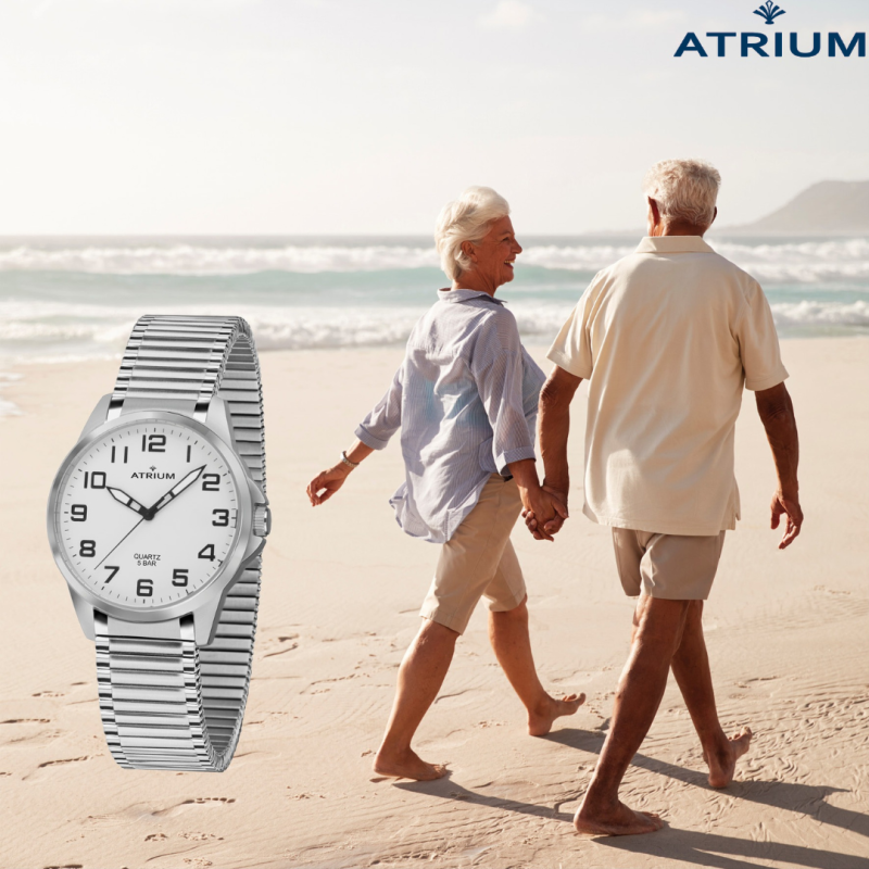 ATRIUM Watch - Women - Silver Coloured - Flexible Stainless Steel Stretch Band (18cm) - 5 Bar - Clear - Quartz - A49-50