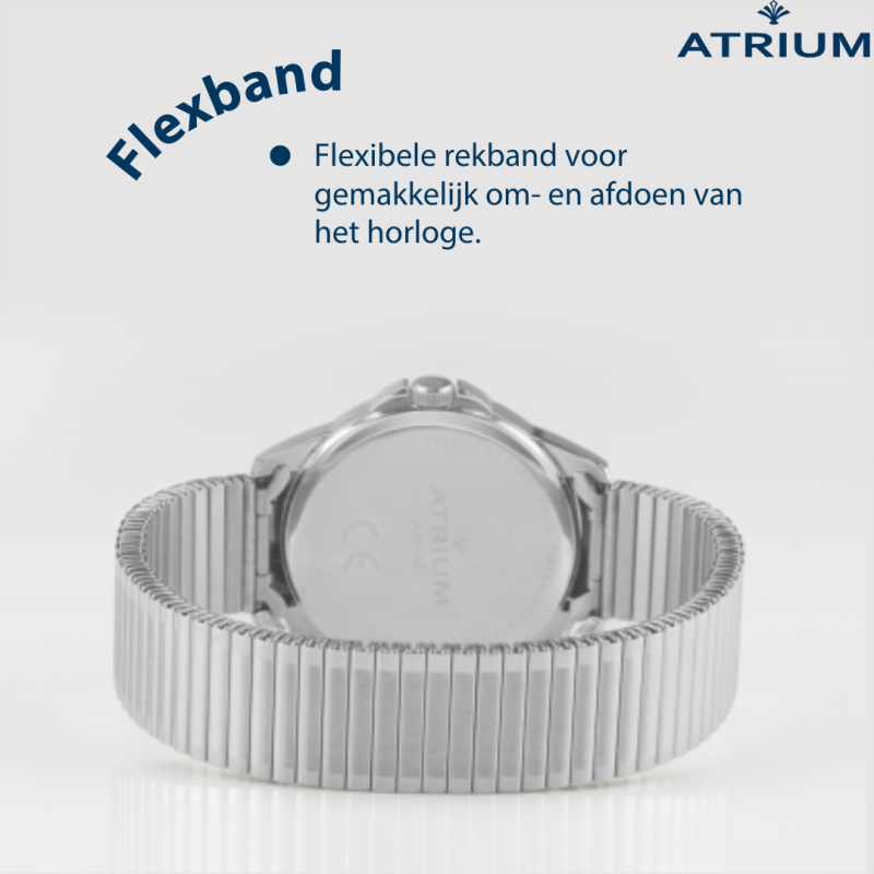 ATRIUM Horloge - Dames - Zilverkleurig - Flexibele Edelstalen Rekband (18cm) - 5 Bar - Duidelijk - Quartz - A49-50