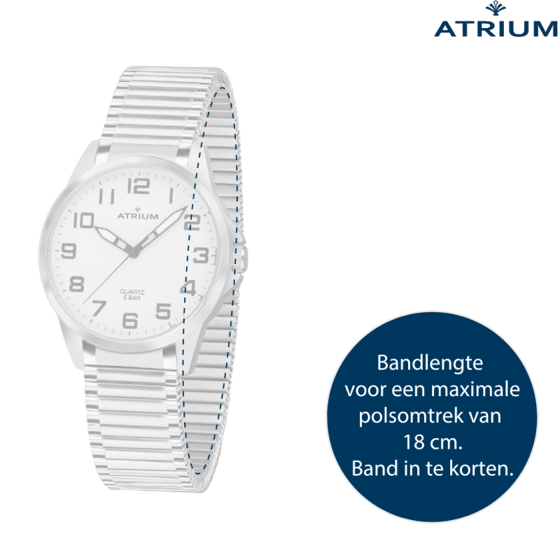 ATRIUM Horloge - Dames - Zilverkleurig - Flexibele Edelstalen Rekband (18cm) - 5 Bar - Duidelijk - Quartz - A49-50
