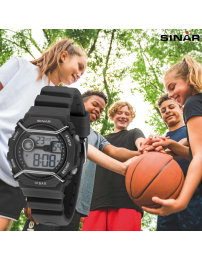 Sinar Uhr - Digital - Schwarz / Grau - 10 Bar wasserdicht - Ø 40 mm - Verstellbares Armband (14-19.5 cm) - XE-69-1
