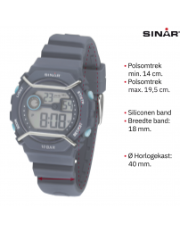 Sinar Horloge - Digitaal - Donker Blauw - 10 Bar Waterdicht - Ø 40 mm - Verstelbaar Bandje (14-19,5 cm) - XE69-2