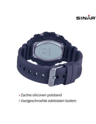 Sinar Horloge - Digitaal - Donker Blauw - 10 Bar Waterdicht - Ø 40 mm - Verstelbaar Bandje (14-19,5 cm) - XE69-2