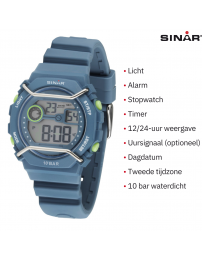 Sinar Watch - Digital - Light Blue - 10 Bar Waterproof - Ø 40 mm - Adjustable Strap (14-19.5 cm) - XE-69-2