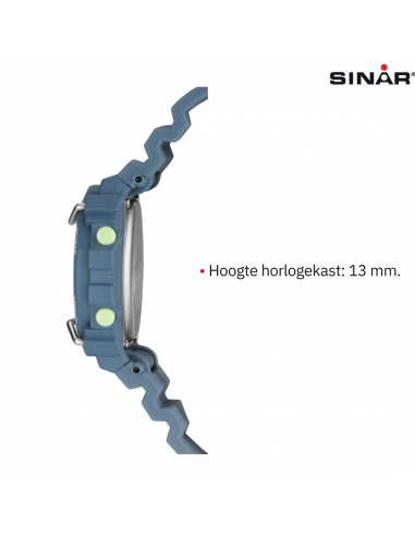 Sinar Horloge - Digitaal - Licht Blauw - 10 Bar Waterdicht - Ø 40 mm - Verstelbaar Bandje 14-19,5 cm