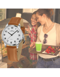 ATRIUM Horloge - Dames - Analoog - Zilverkleurig - Licht Bruin Leer- Duidelijk - 27 mm -  A37-17