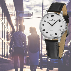 ATRIUM Watch - Ladies - Analogue - Silver Coloured - Black Leather - Clear Dial - 27 mm - A37-10