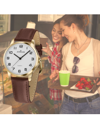 ATRIUM Watch - Ladies - Analogue - Gold Coloured - Brown Leather Strap - Clear Dial - 27 mm - A37-27