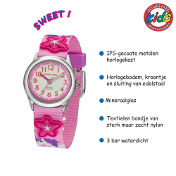 Jacques Farel Kinderhorloge - Eenhoorn & Ster - Roze/Paars/ Blauw - Analoog - 3 Bar - Verstelbaar 12-17cm - HCC3134