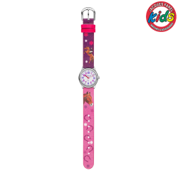 Jacques Farel Kinderuhr - Pferd - Rosa & Lila - Silberfarben - Analog - 3 Bar - Verstellbares Band 12.5-17cm - HCC543