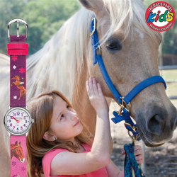 Jacques Farel Kinderuhr - Pferd - Rosa & Lila - Silberfarben - Analog - 3 Bar - Verstellbares Band 12.5-17cm - HCC543