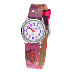 Jacques Farel Children's Watch - Horse - Pink & Purple - Silver - Analogue - 3 Bar - Adjustable Strap 12.5-17cm - HCC543