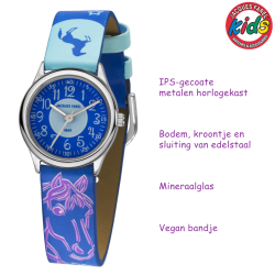 Jacques Farel Children's Watch - Horse - Blue & Purple - Silver - Analogue - 3 Bar - Adjustable Band 12.5-17cm - HCC338