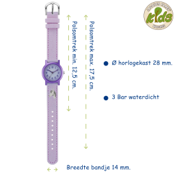 Jacques Farel ECO Children's Watch - Horse - Lilac - CO2 neutral - Bio-cotton - 3 Bar - Adjustable Strap - ORG8820
