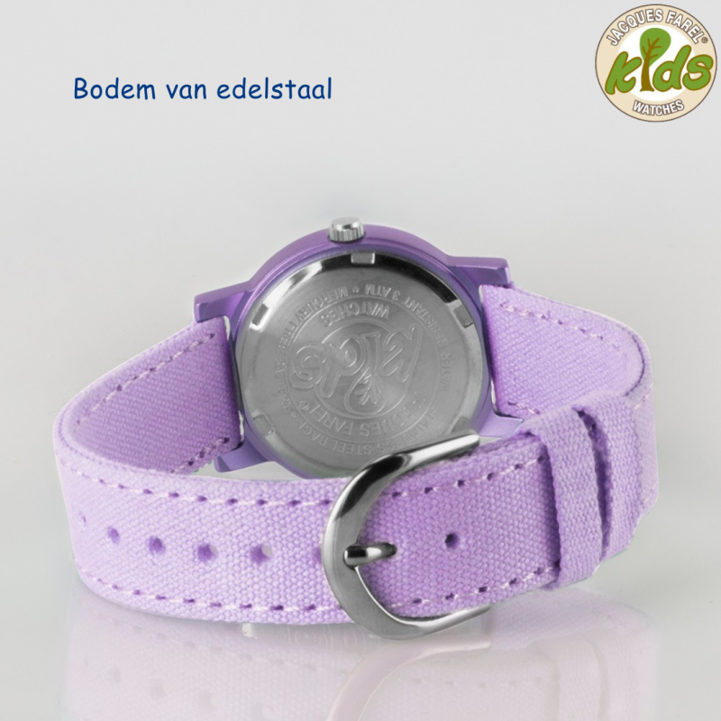 Jacques Farel ECO Kinderhorloge - Paard - Lila - CO2-neutraal - Bio-katoen - 3 Bar - Verstelbaar Bandje - ORG8820