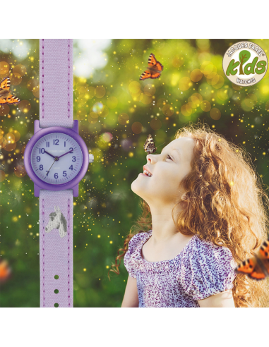 Jacques Farel ECO Children's Watch - Horse - Lilac - CO2 neutral - Bio-cotton - 3 Bar - Adjustable Strap