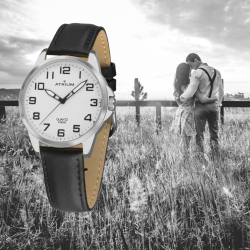  ATRIUM Watch - Men - Silver Coloured - Black Leather Band - 5 Bar - Ø38 mm - Clear - Platinum Plated - Quartz - A48-10