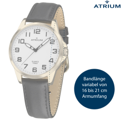 ATRIUM Horloge - Heren - Goudkleurig - Zwart Lederen Band - 5 Bar - Wit Wijzerblad - 38 mm - Duidelijk - Quartz