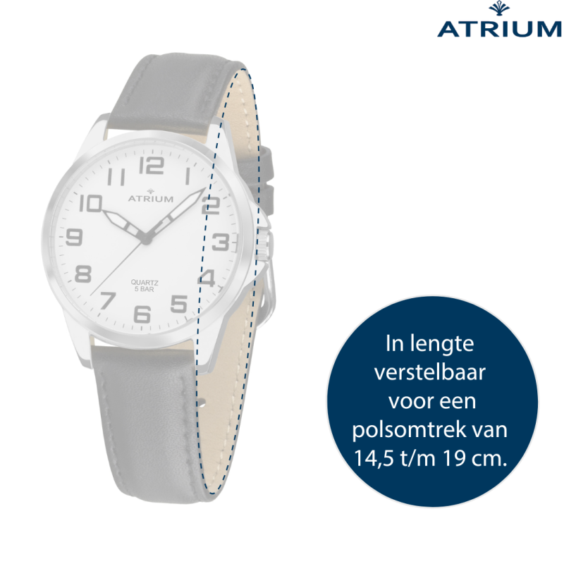 ATRIUM Armbanduhr - Damen - Silberfarben - Schwarzes Lederband - 5 Bar - Ø27 mm - Klar - Platiniert - Quartz - A49-10 