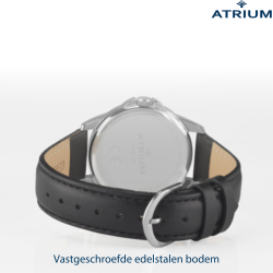 ATRIUM Watch - Women - Silver Coloured - Black Leather Band - 5 Bar - Ø27 mm - Clear - Platinum Plated - Quartz - A49-10 