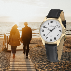 ATRIUM Watch - Women - Gold Plated - Black Leather Band - 5 Bar - Ø27 mm - Clear - Quartz - A49-20 