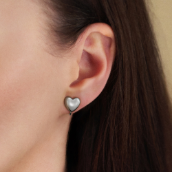 Traveller Clip-on Earrings - Silver Coloured - Heart - Platinum Plated - 11x10 mm