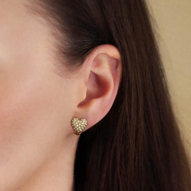 Traveller Clip-on Earrings - 22ct Gold Plated - Heart - Crystals - 11x10 mm - 157796