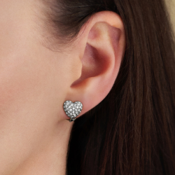 Traveller Clip-on Earrings - Silver Coloured - Heart - Crystals - Platinum Plated - 11x10mm - 157797 