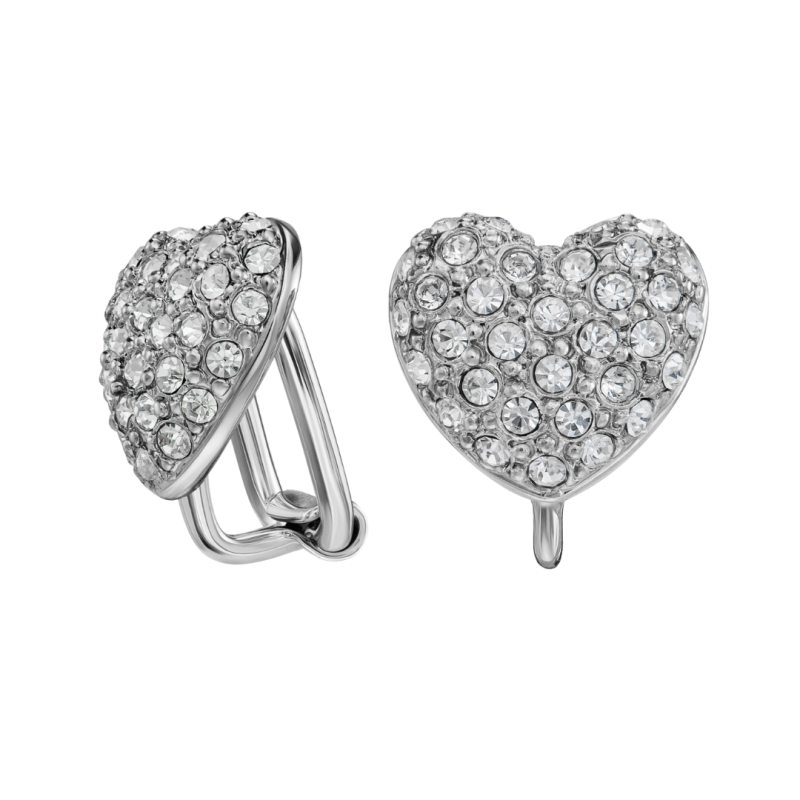 Traveller Clip Oorbellen - Zilverkleurig - Kristallen - Hart / Hartje - Geplatineerd - 11 x 10 mm - 157797