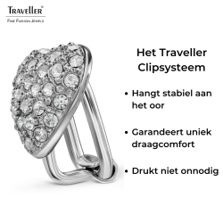 Traveller Clip Oorbellen - Zilverkleurig - Kristallen - Hart / Hartje - Geplatineerd - 11 x 10 mm - 157797