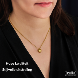 Traveller Dames Ketting met Hanger - 22kt Verguld - Hart / Hartje - Ø 10mm - Lengte verstelbaar 38+3+3 cm