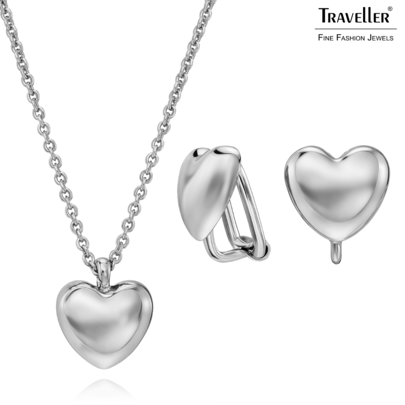 Traveller Clip-on Earrings - Silver Coloured - Heart - Platinum Plated - 11x10 mm - 157795