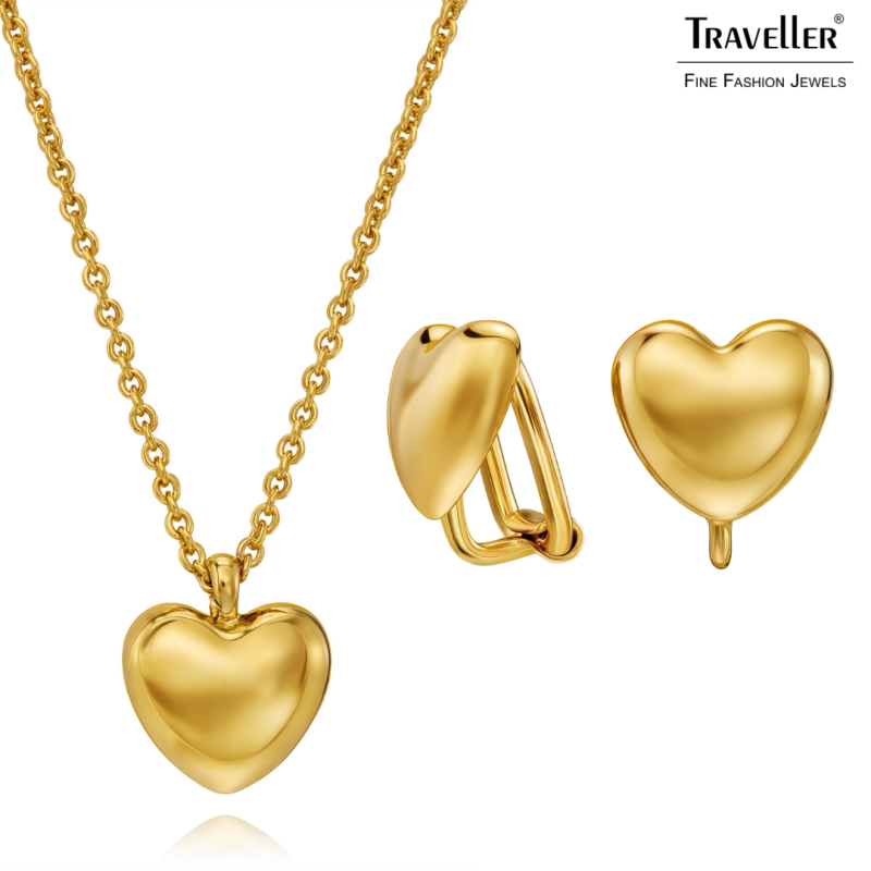 Traveller Ketting met Hanger - 22kt Verguld - Hart / Hartje - Ø 10mm - Lengte verstelbaar 38+3+3 cm - 157811