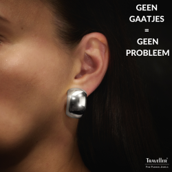 Traveller Clip Oorbellen - Zilverkleurig - Geplatineerd - Halfrond - 25x18 mm