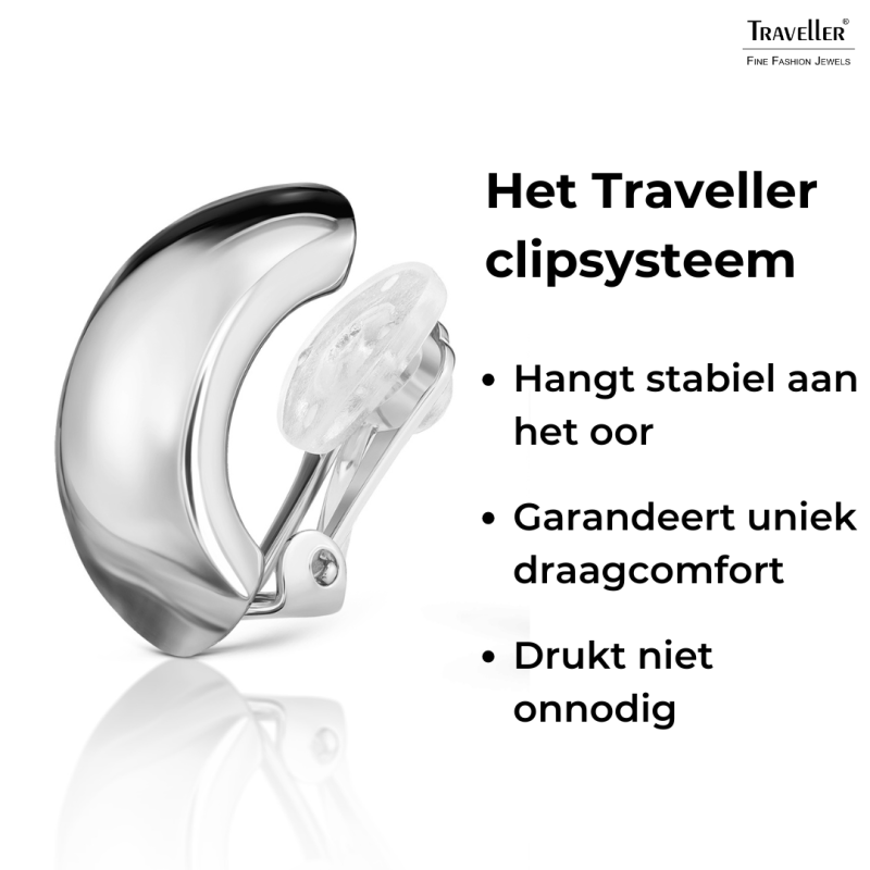 Traveller Clip Oorbellen - Zilverkleurig - Geplatineerd - Halfrond - 25x18 mm - 138052