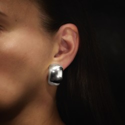 Traveller Clip-on Earrings - Silver Coloured - Platinum Plated - Half Round - 25x18 mm