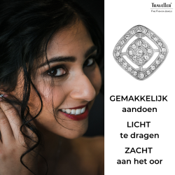 Traveller Clip Oorbellen - Zilverkleurig - Kristallen - Vierkant - Ø 17mm - Geplatineerd