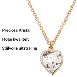 Traveller Dames Ketting met Hanger - 22kt Verguld - Hartje - Swarovski Kristal - 11x10 mm - 38+3+3 cm - 157257
